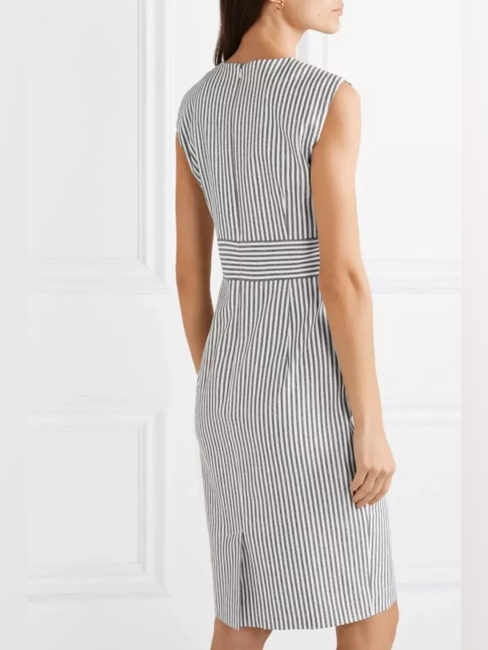MaxMara Caraffa Striped Cotton and Linen Blend Dress 2 - Picture 3 of 10